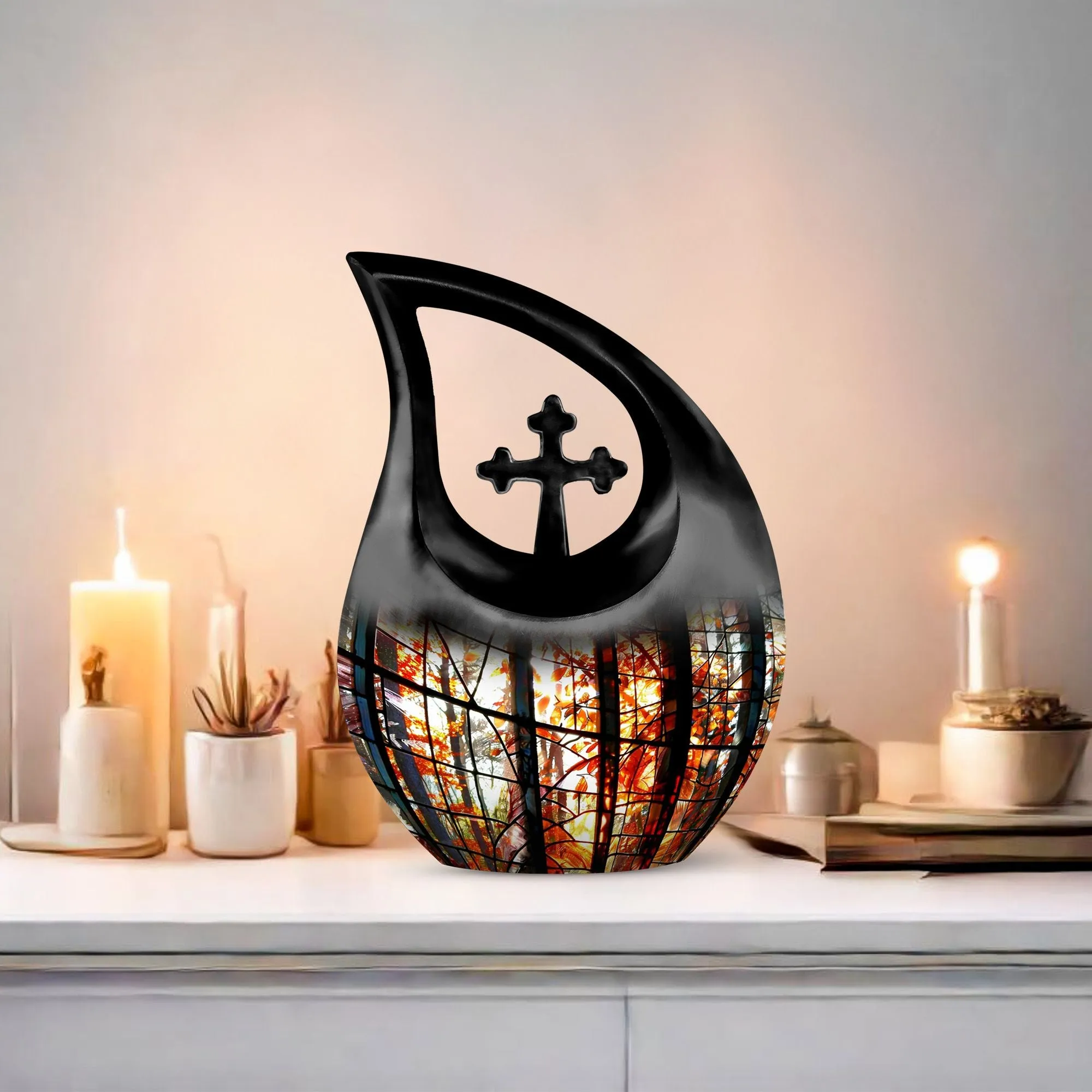 Stained Glass Cross Drop Urn - A Perfect Memorial for Loved Ones