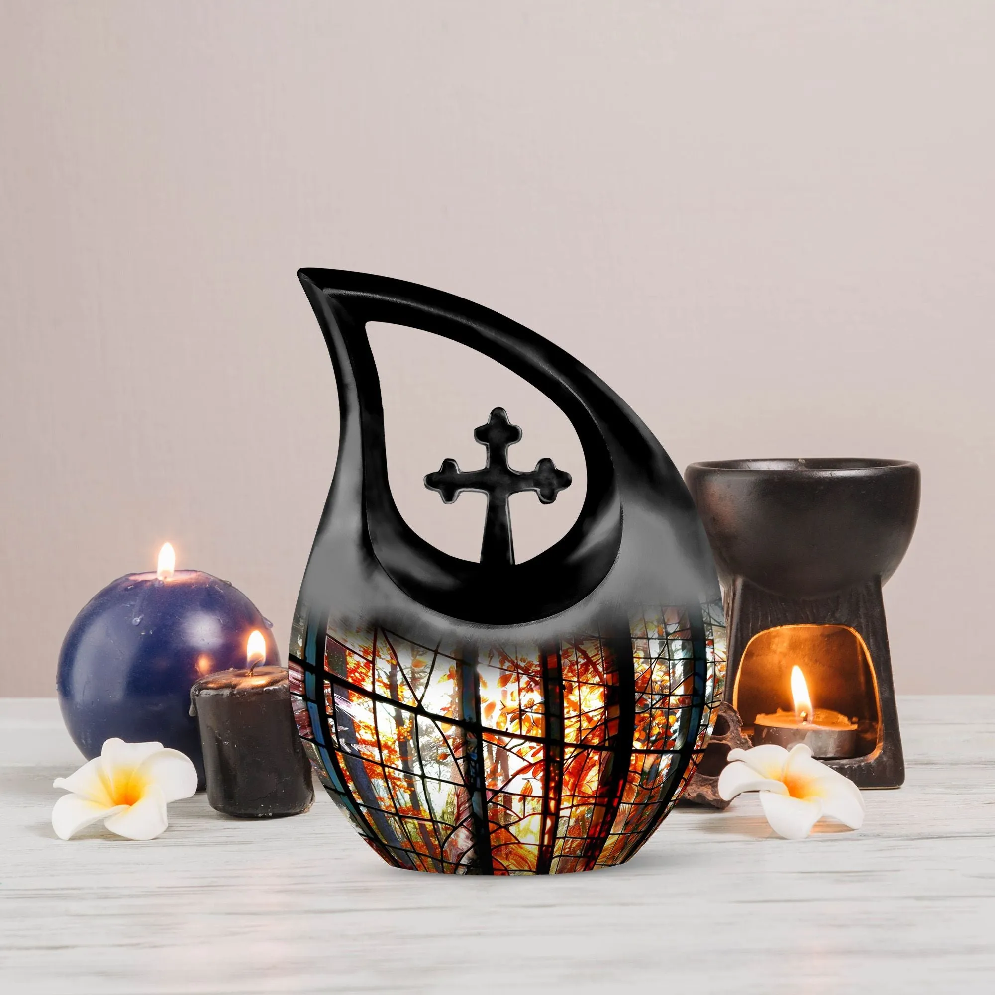 Stained Glass Cross Drop Urn - A Perfect Memorial for Loved Ones