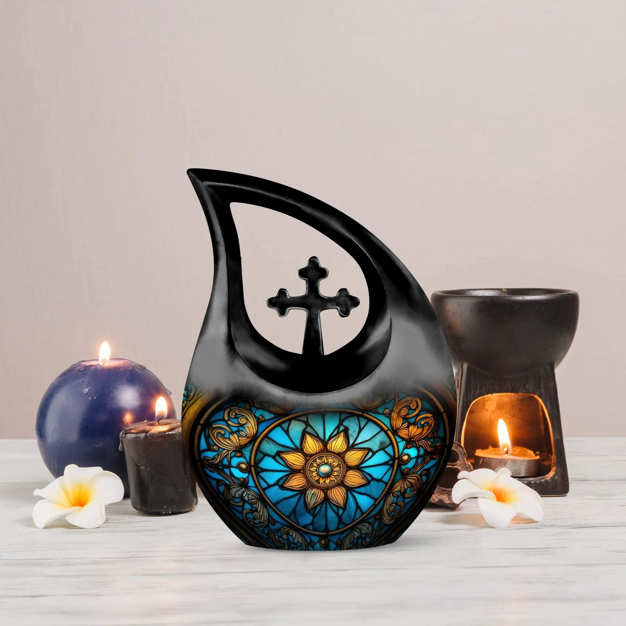 Stained Glass Urn: Affordable Memorial Ensemble For Human Ashes
