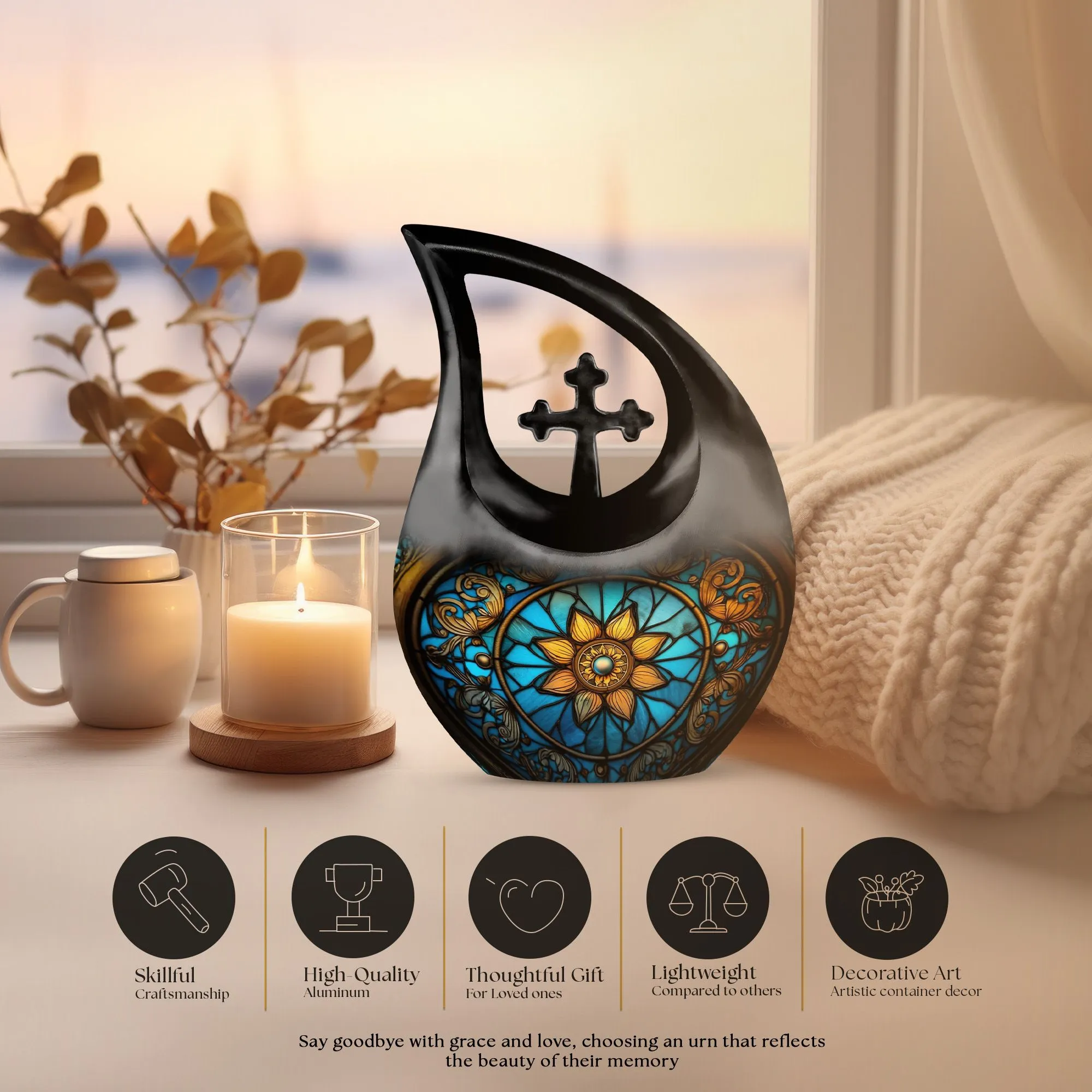 Stained Glass Urn: Affordable Memorial Ensemble For Human Ashes
