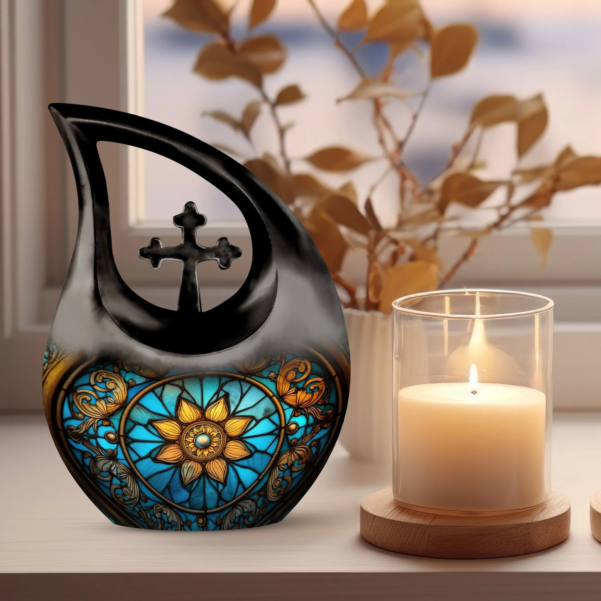 Stained Glass Urn: Affordable Memorial Ensemble For Human Ashes