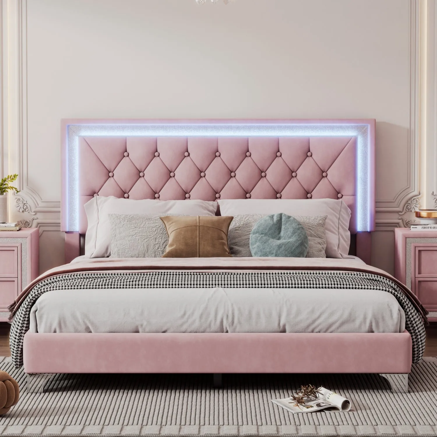 Streamdale Queen Upholstered Bed Frame with LED Lights