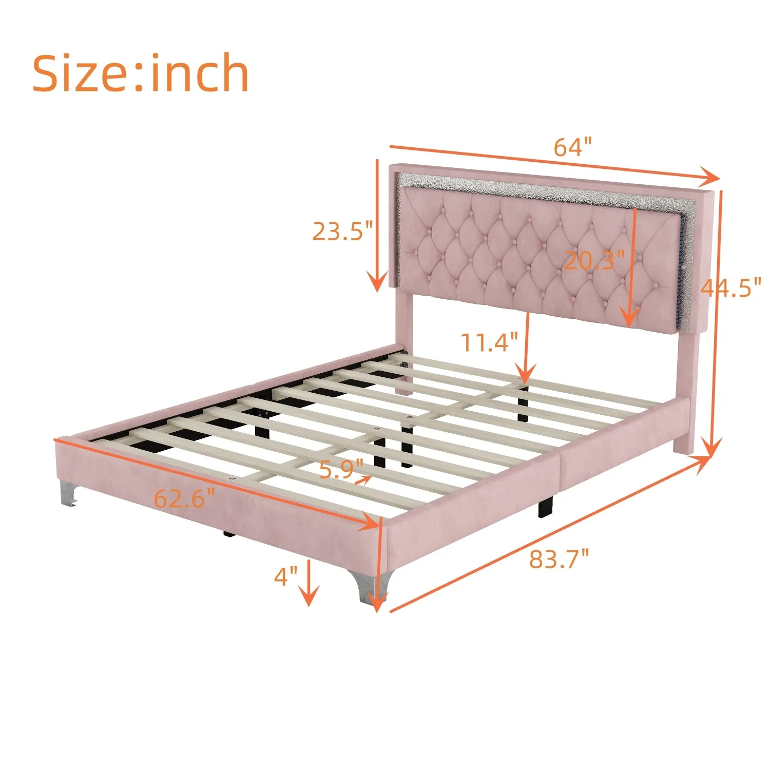 Streamdale Queen Upholstered Bed Frame with LED Lights
