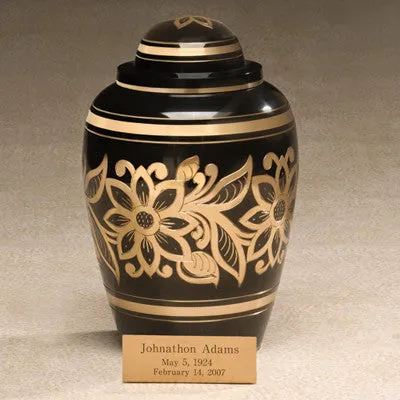 Sultan Brass Cremation Urn with Hand Etched Floral Design