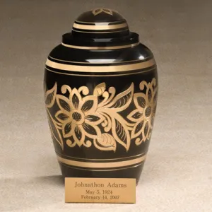Sultan Brass Cremation Urn with Hand Etched Floral Design