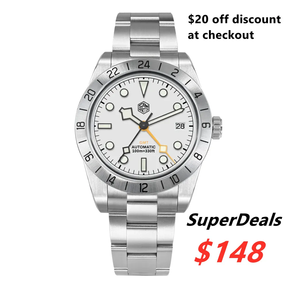 ★SuperDeals★San Martin 39mm BB NH34 GMT Watch SN0054-GE