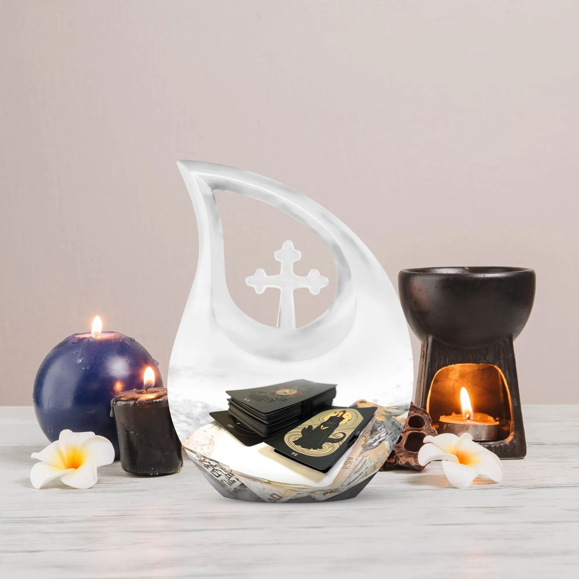 Tarot Tribute Memorial Urn With Exquisite Cross Drop