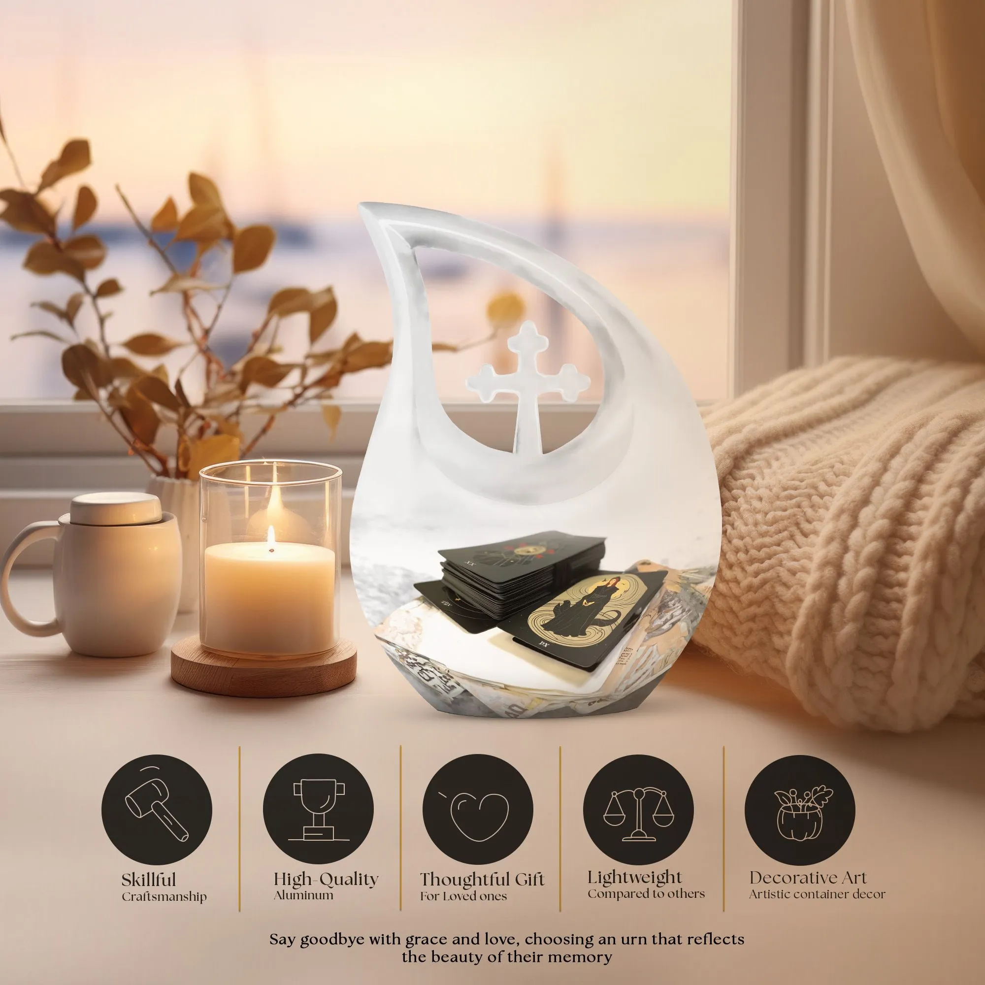 Tarot Tribute Memorial Urn With Exquisite Cross Drop