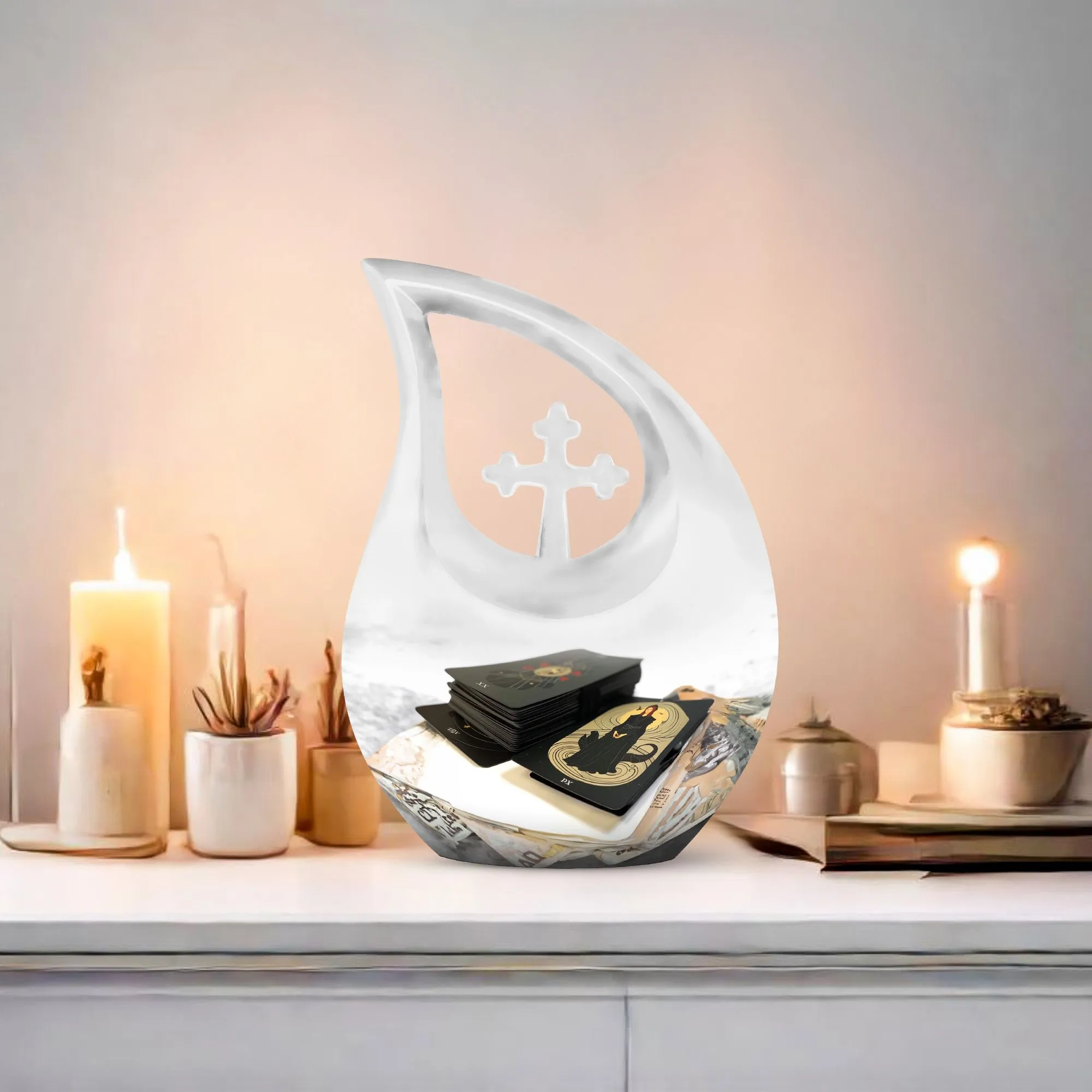 Tarot Tribute Memorial Urn With Exquisite Cross Drop