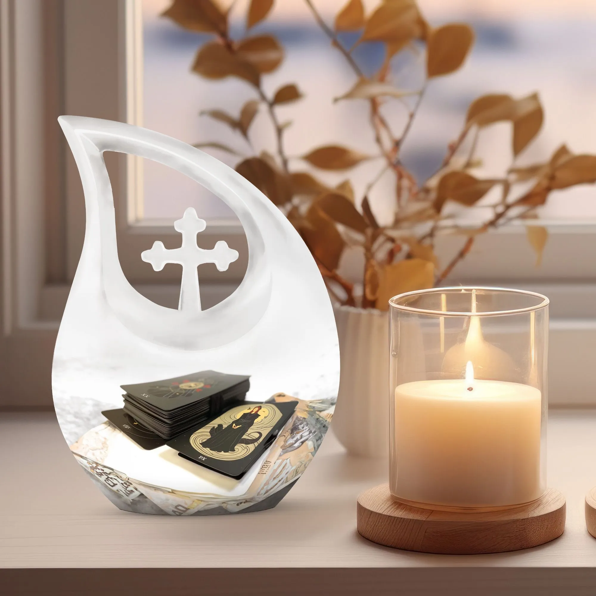 Tarot Tribute Memorial Urn With Exquisite Cross Drop