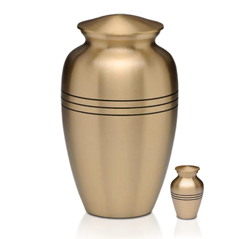 Traditional Brass Cremation Urn with Decorative Rings