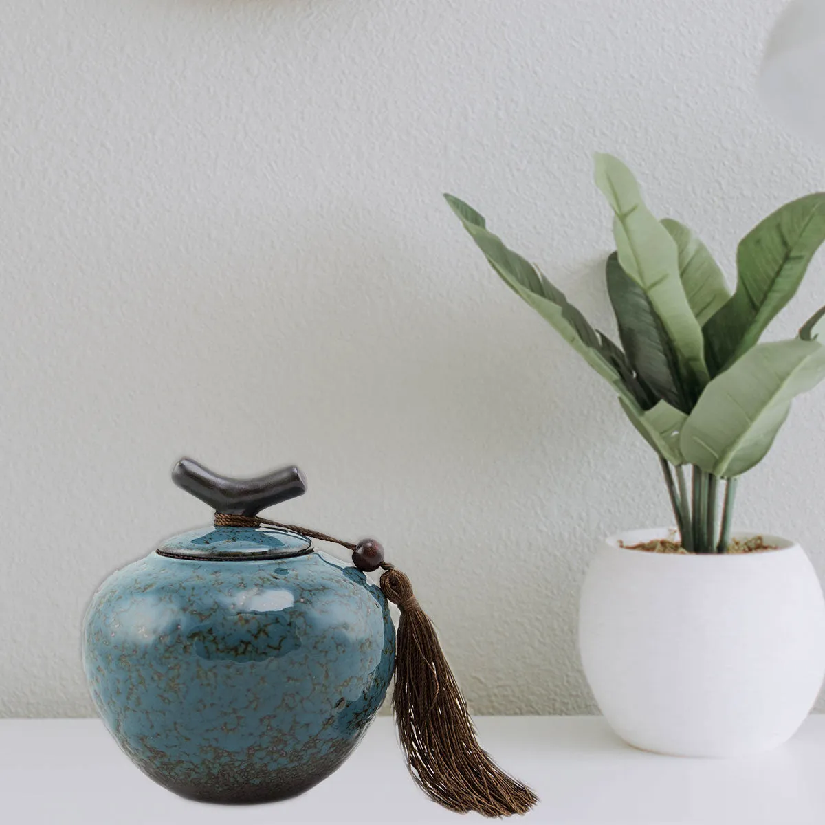 Turquoise Ceramic Cremation Urn In Extra Small
