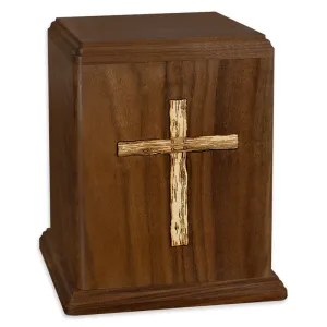 Walnut Wood Cremation Urn with Maple Cross Inlay