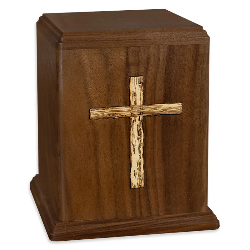 Walnut Wood Cremation Urn with Maple Cross Inlay