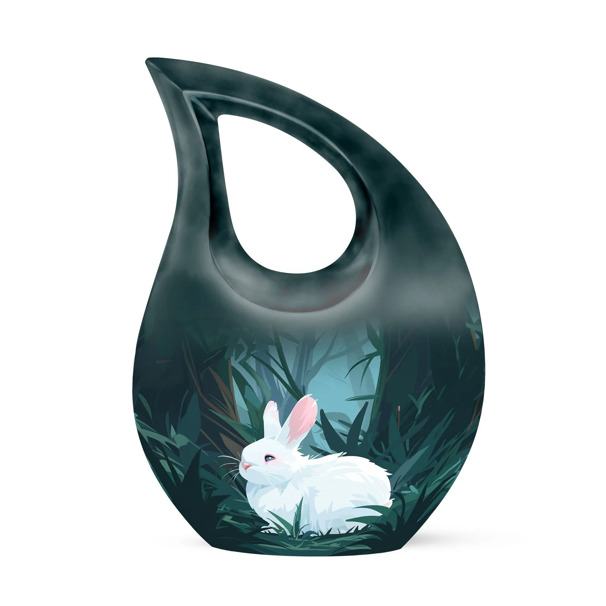White Bunny Moon Memorial Urn with Custom Mom Engraving