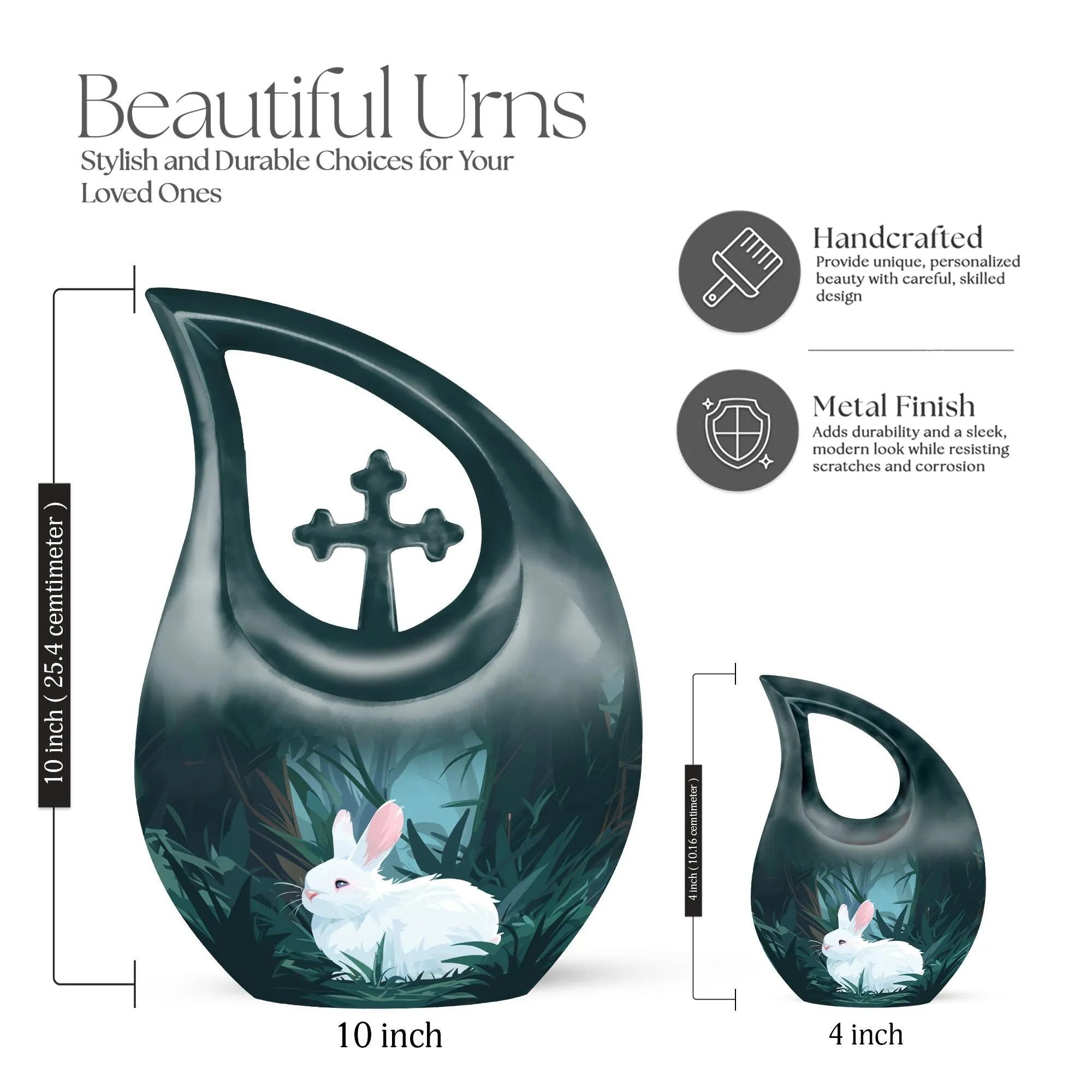 White Bunny Moon Memorial Urn with Custom Mom Engraving
