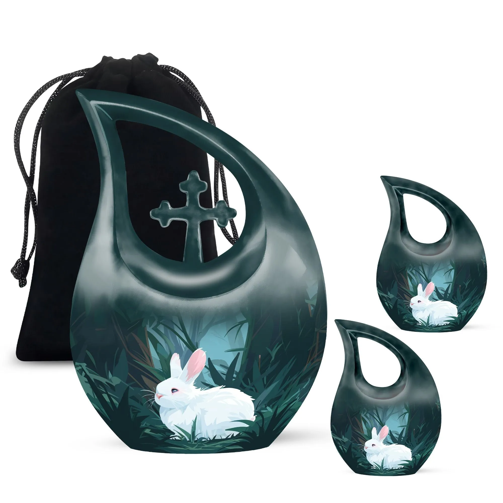 White Bunny Moon Memorial Urn with Custom Mom Engraving