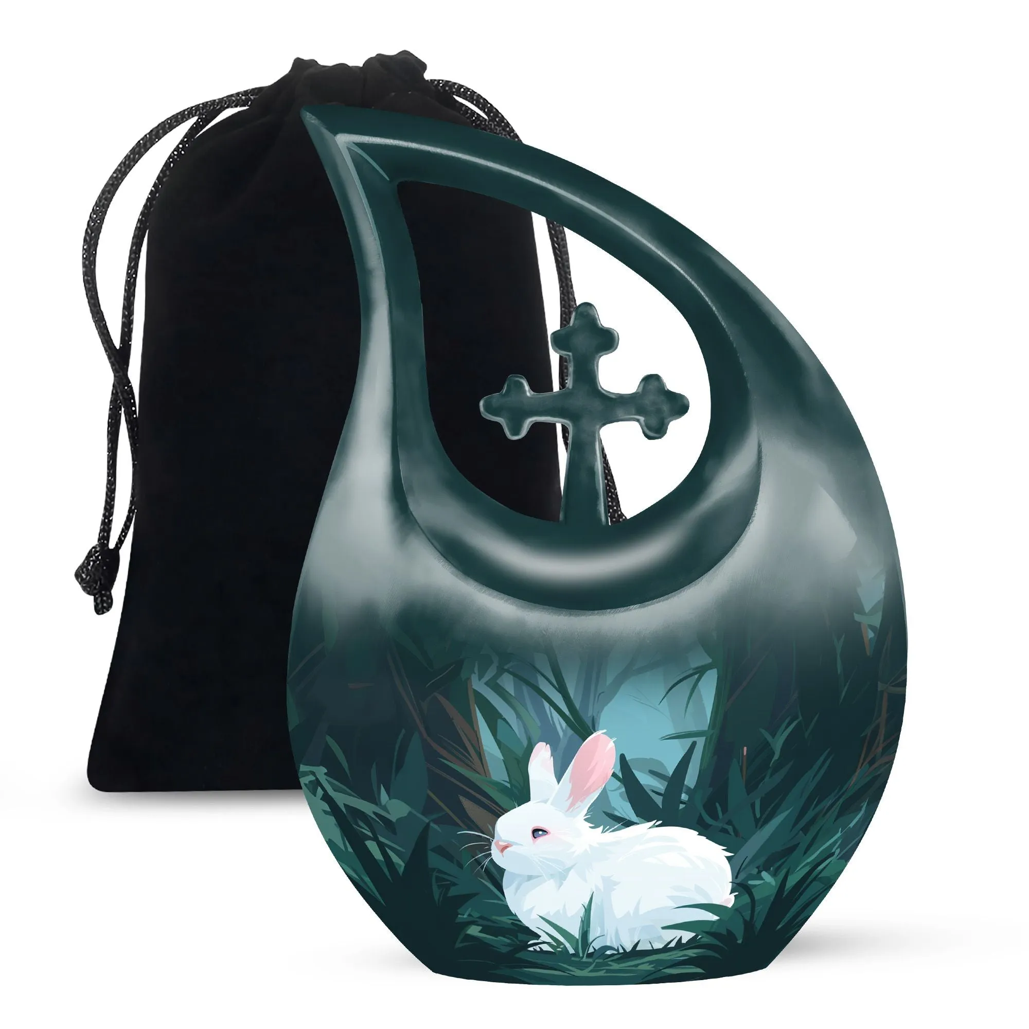 White Bunny Moon Memorial Urn with Custom Mom Engraving