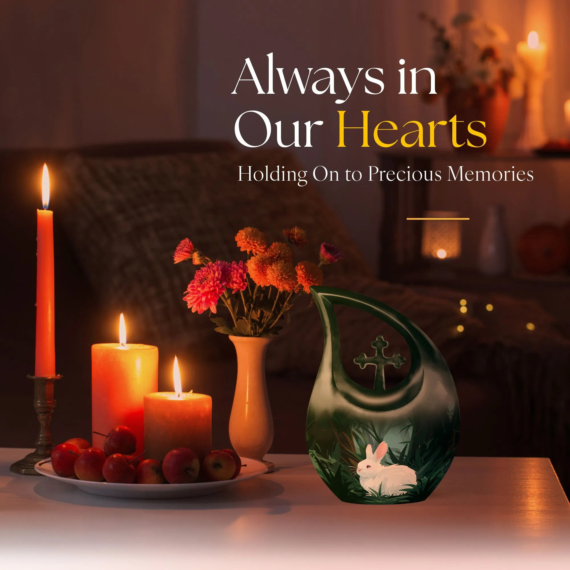 White Bunny Moon Memorial Urn with Custom Mom Engraving