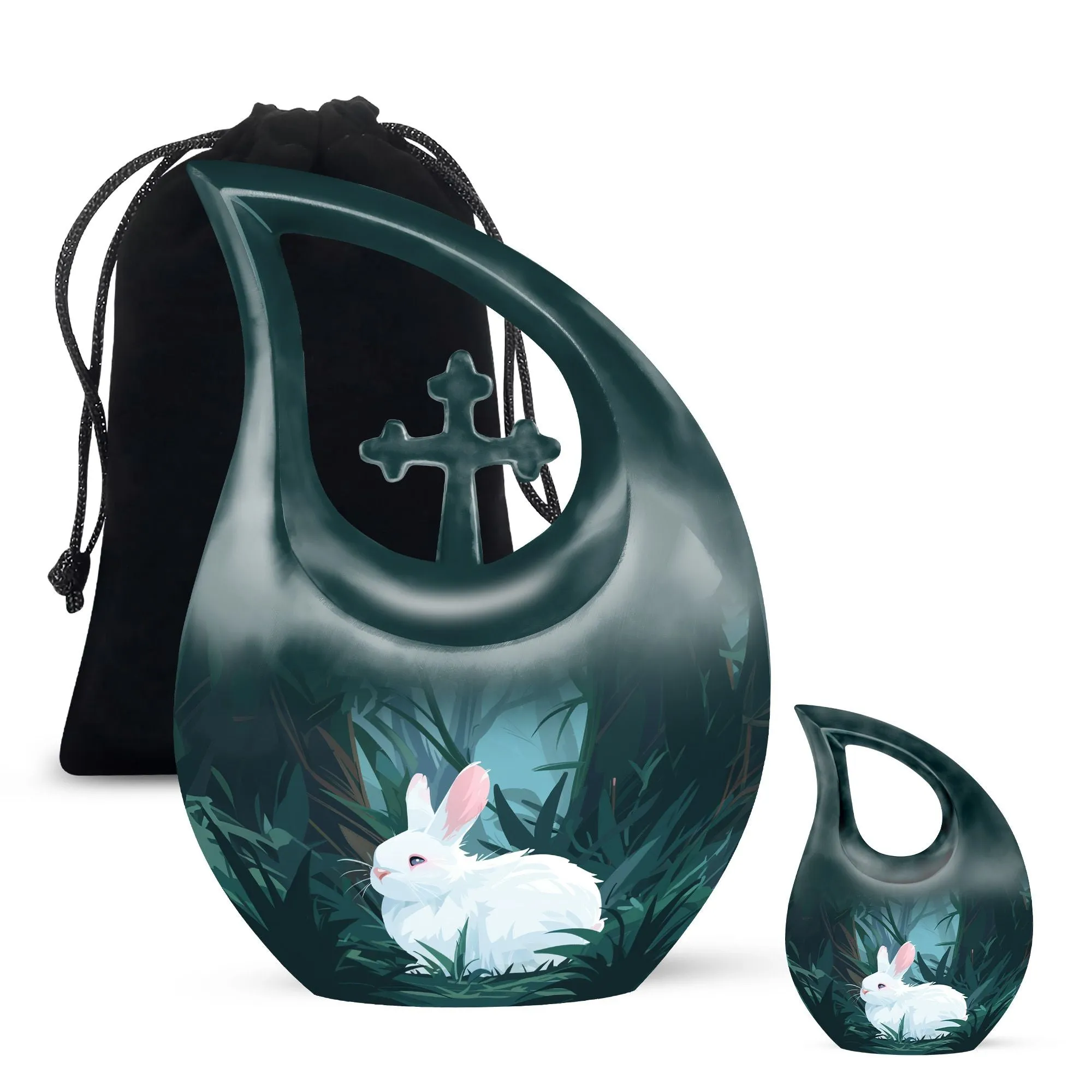 White Bunny Moon Memorial Urn with Custom Mom Engraving