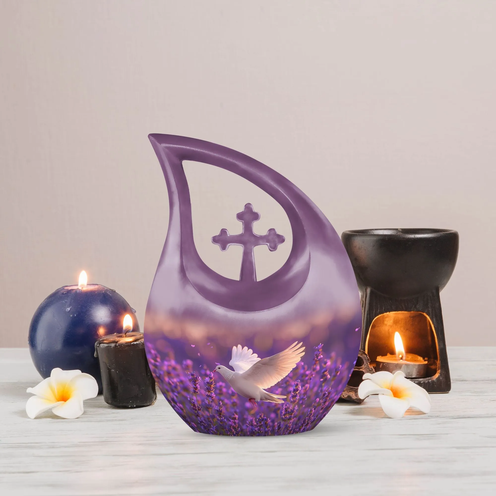 White Dove on Purple, Personalized Urn For Beloved Mom