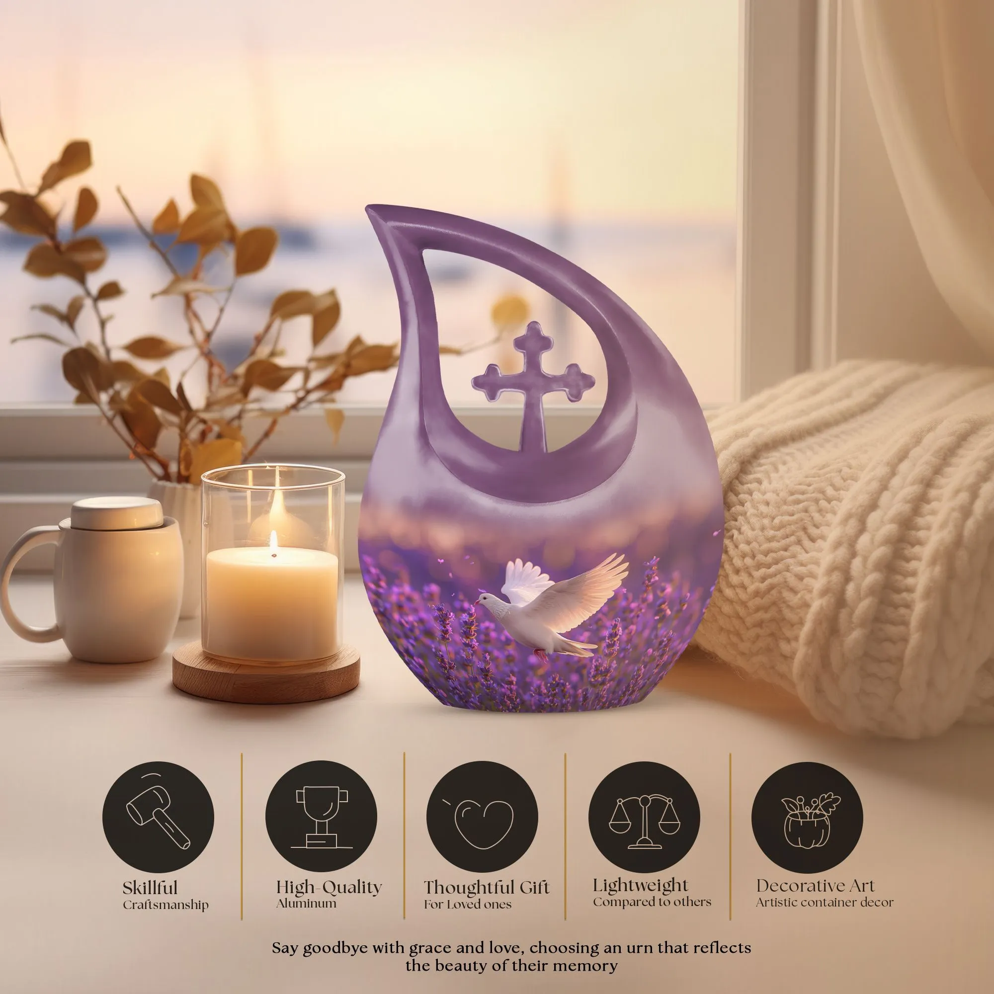 White Dove on Purple, Personalized Urn For Beloved Mom