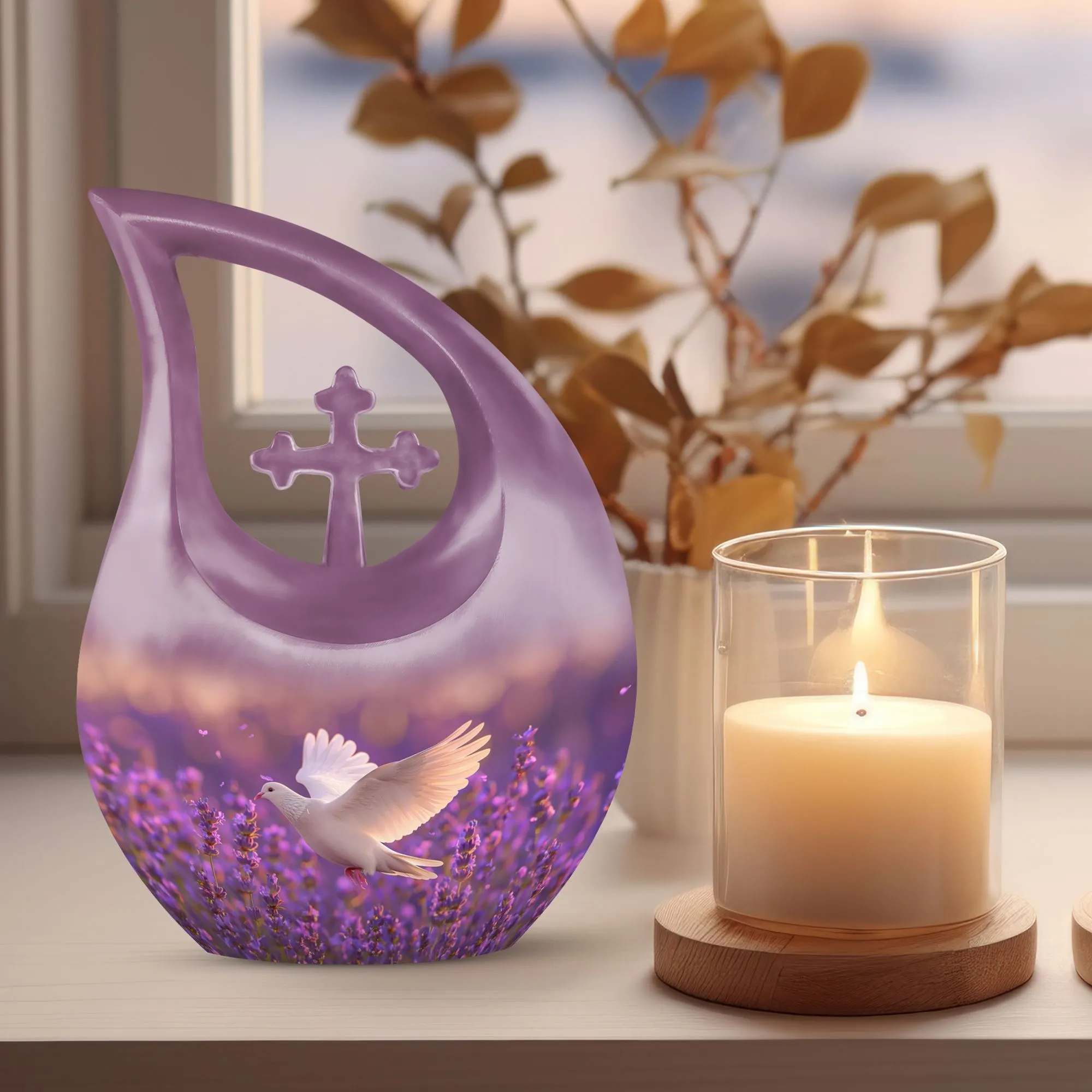 White Dove on Purple, Personalized Urn For Beloved Mom