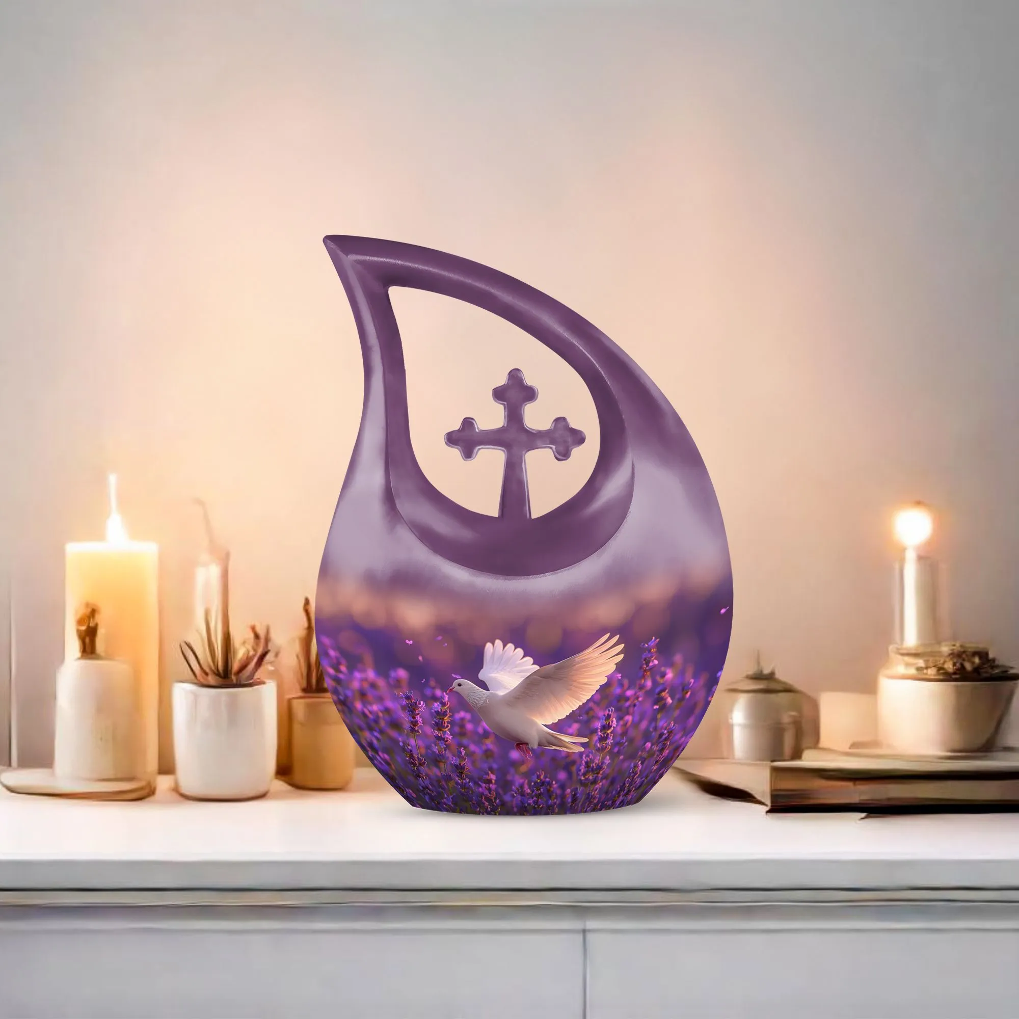 White Dove on Purple, Personalized Urn For Beloved Mom