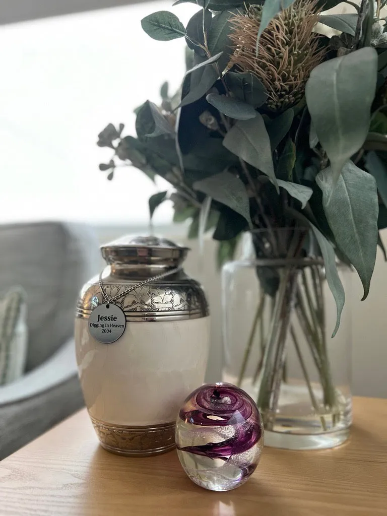 White Enamel Metal Urn
