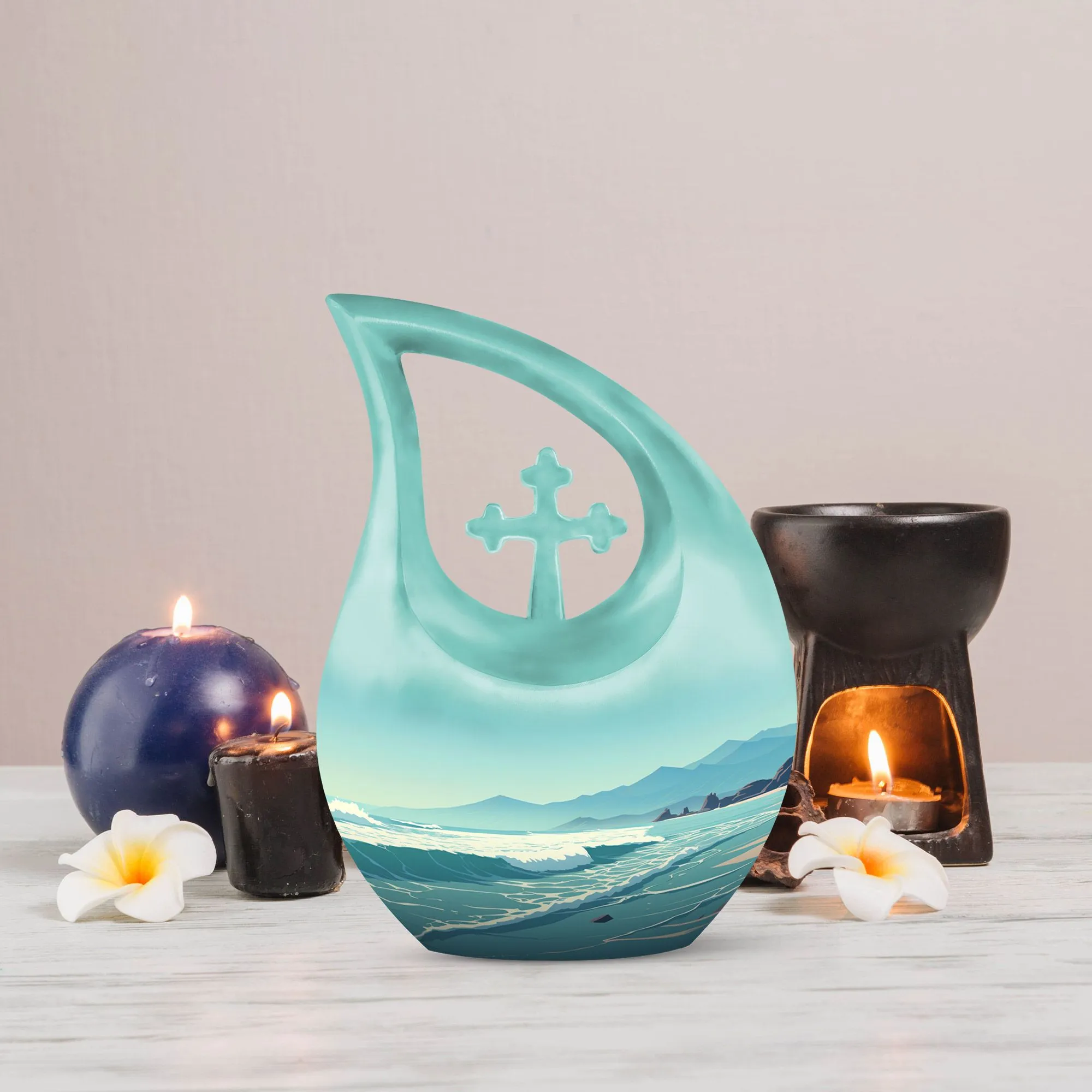 Wilderness Whisper Cross Drop Design Memorial Urn for Serene