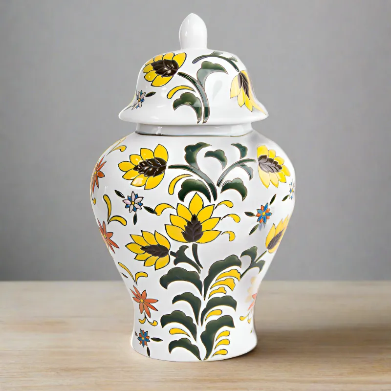 Yellow Flower Temple Ceramic Urn