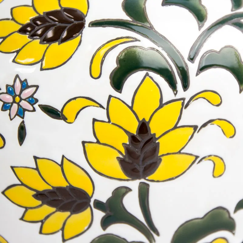 Yellow Flower Temple Ceramic Urn