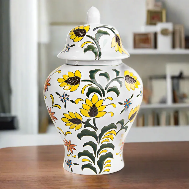 Yellow Flower Temple Ceramic Urn