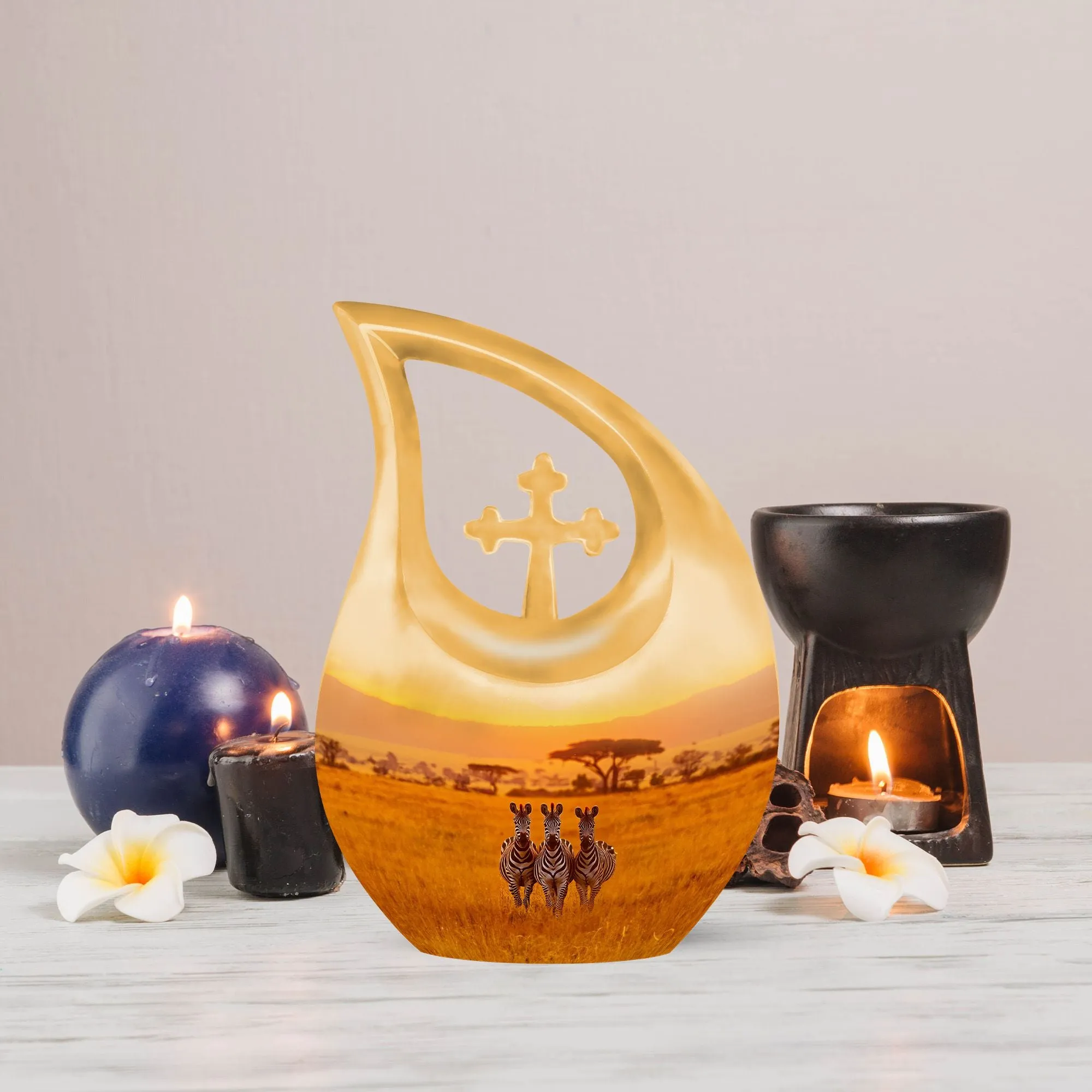 Zebra Themed Memorial Dignity - A Large Capacity for Cremation Remembrance