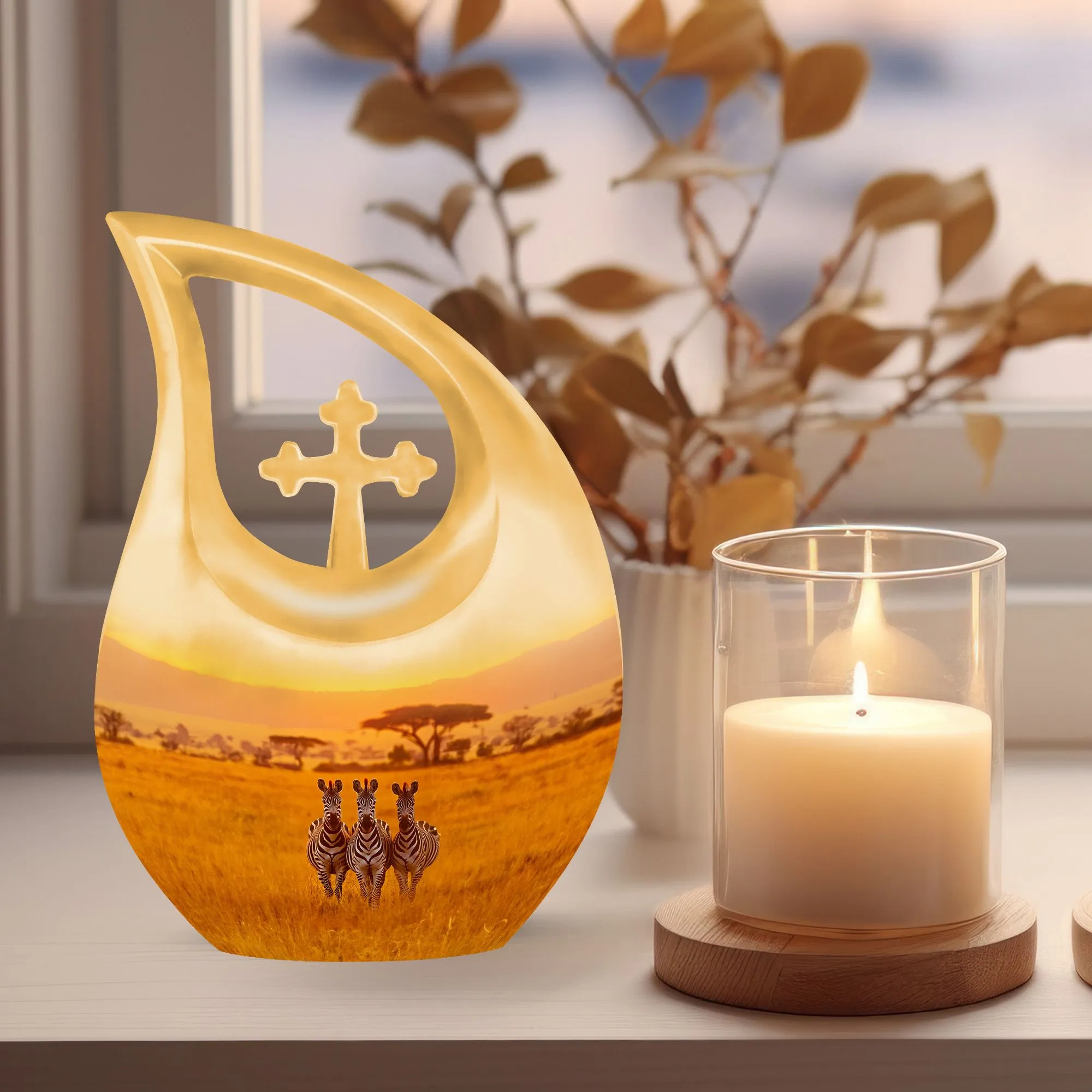 Zebra Themed Memorial Dignity - A Large Capacity for Cremation Remembrance