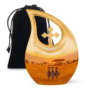 Zebra Themed Memorial Dignity - A Large Capacity for Cremation Remembrance