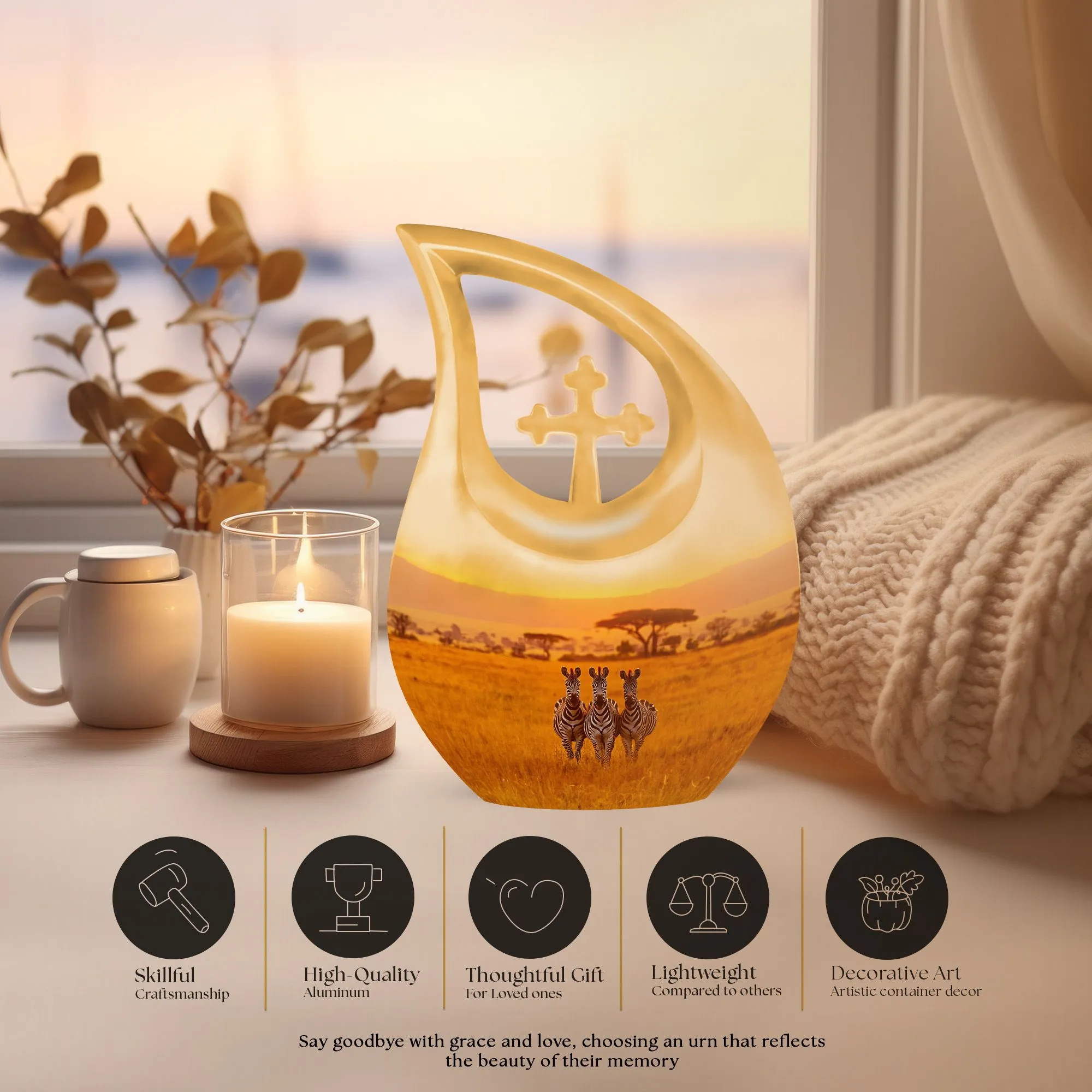 Zebra Themed Memorial Dignity - A Large Capacity for Cremation Remembrance