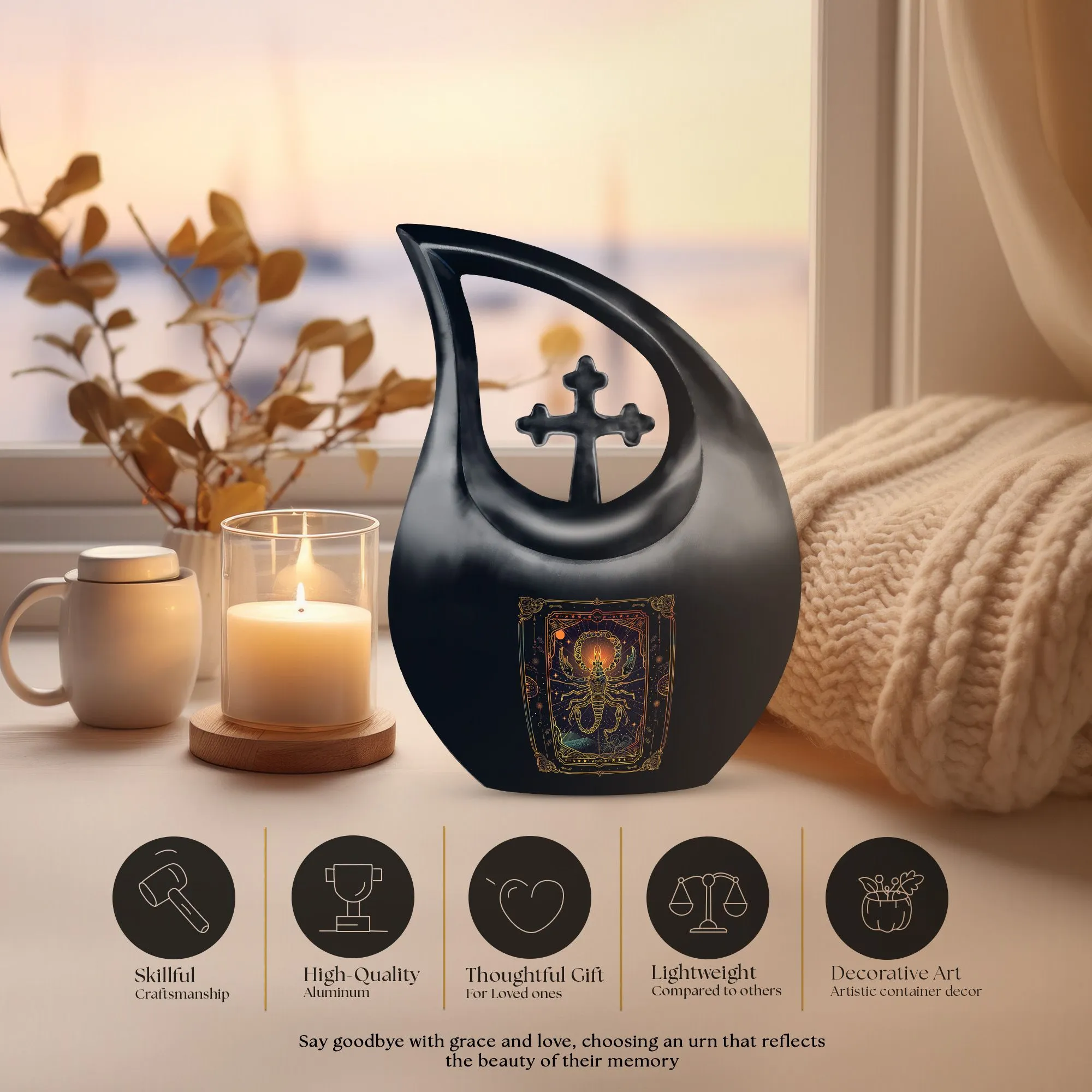 Zodiac Cross Drop Memorial Urn - Funeral Elegance for Endearing